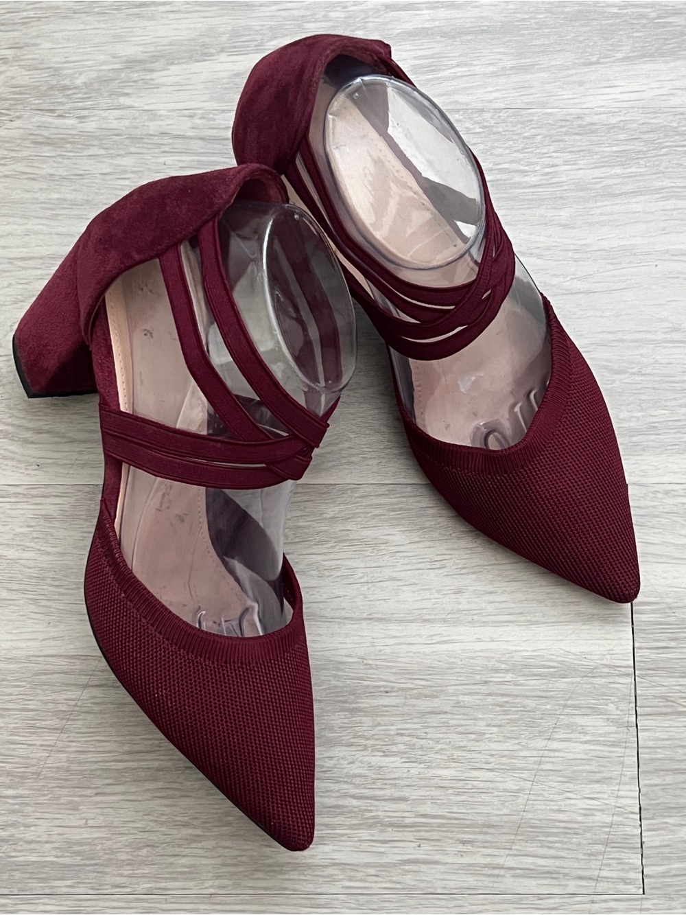Cuccoo Burgundy Pointed Toe Strappy Block Heels Size 40